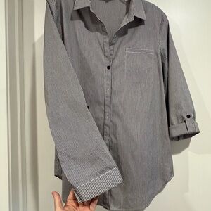 Lafayette 148 New York Navy White Striped Button Down Shirt M